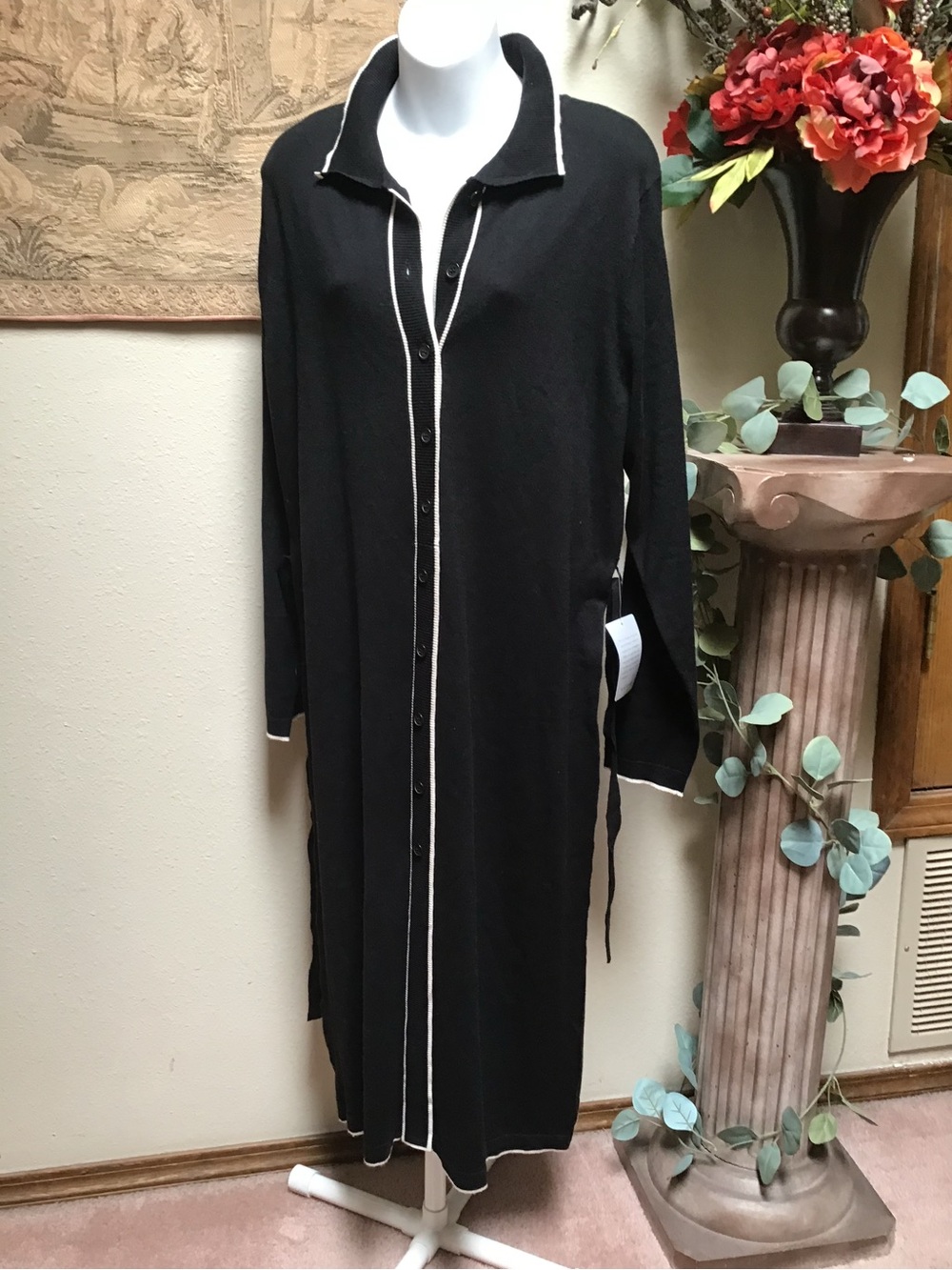 Black Long Button-Front Dress with White Trim NWT - Max Studio (Nordstroms)